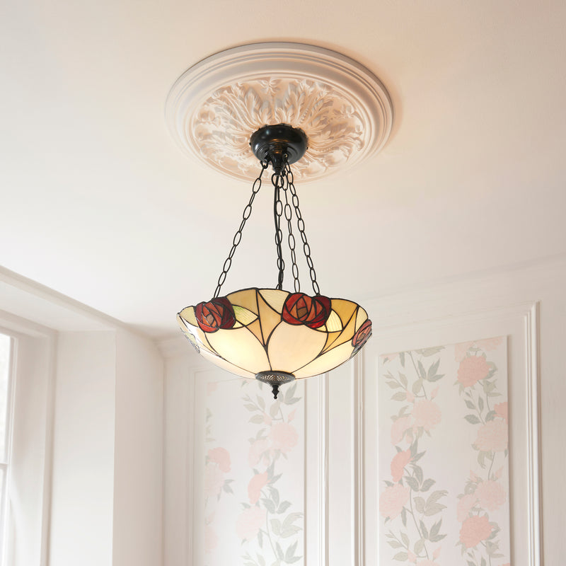Interiors 1900 111879 Ingram Inverted 3lt Tiffany Pendant Ceiling Light