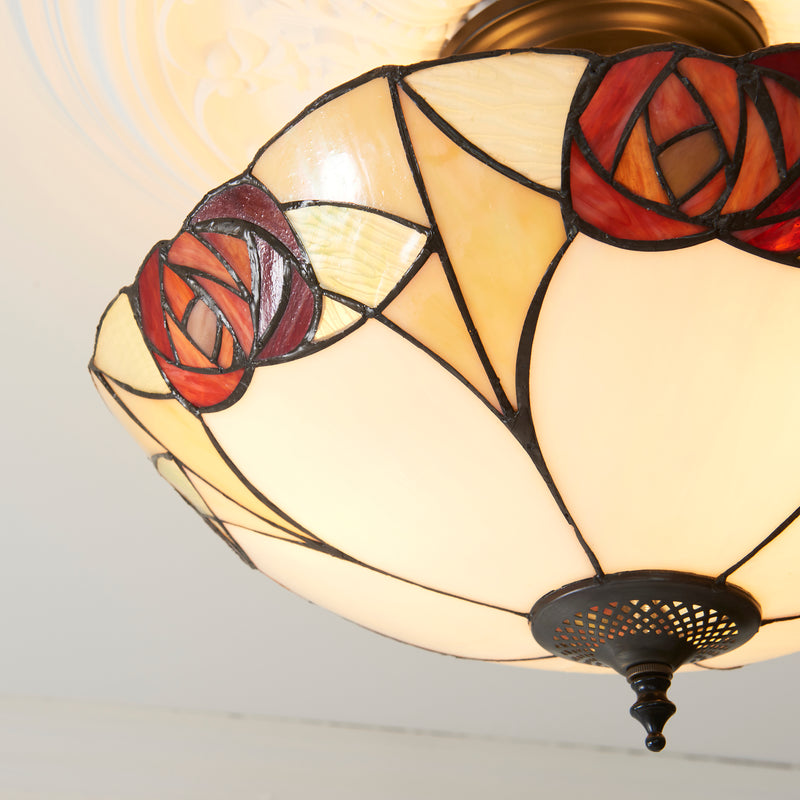 Interiors 1900 111907 Ingram Large 3 Light Tiffany Semi Flush Ceiling Light