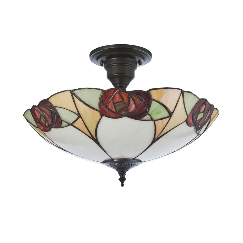 Interiors 1900 111907 Ingram Large 3 Light Tiffany Semi Flush Ceiling Light