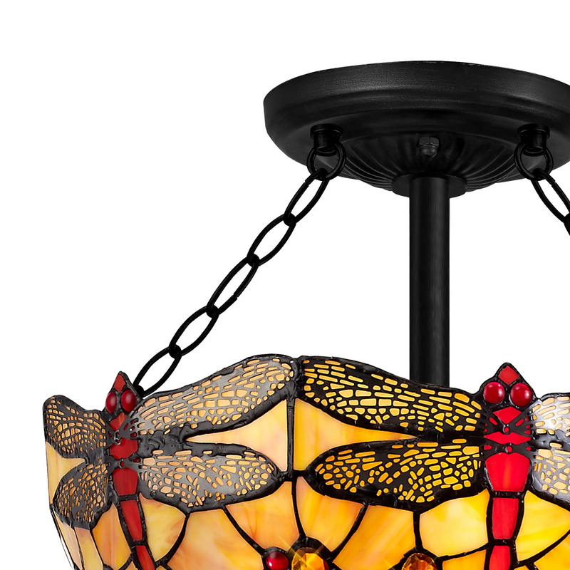Regal Lighting SL-1405/1 3 Light 40cm Tiffany Uplighter Semi Flush Blue/Orange/Crystal/Black