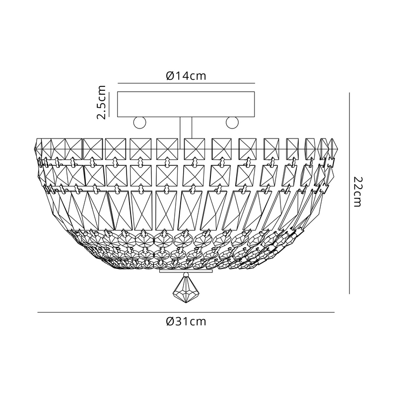 Regal lighting 31cm Flush Ceiling Light, 4 x G9, IP44, Polished Chrome/Crystal