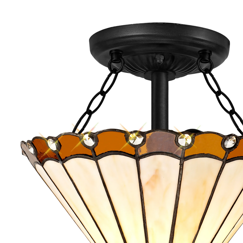 Regal Lighting SL-1219/1 2 Light 30cm Tiffany Uplighter Semi Flush Amber/Cream/Crystal/Black