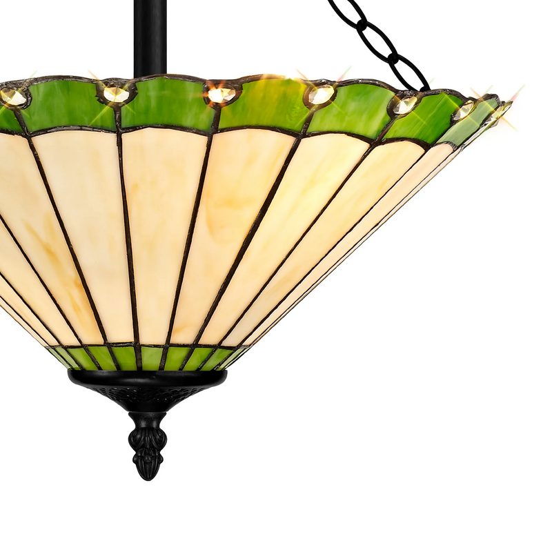 Regal Lighting SL-1231/1 40.5cm 3 Light Semi Flush E27 With 40cm Tiffany Shade, Green/Cream/Crystal/Black