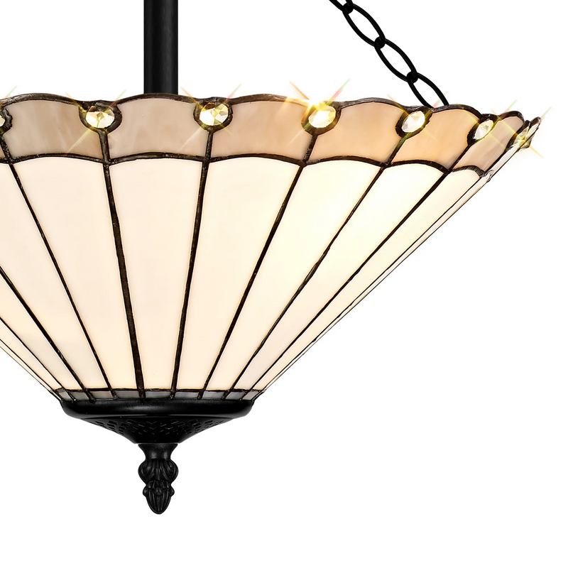 Regal Lighting SL-1143/1 40.5cm 3 Light Semi Flush E27 With 40cm Tiffany Shade, Grey/Cream/Crystal/Black