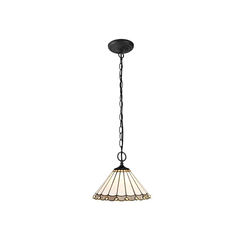 Regal Lighting 2 Light Downlighter Pendant E27 With 30cm Tiffany Shade, Grey/Cream/Crystal/Black • SL-1155/1
