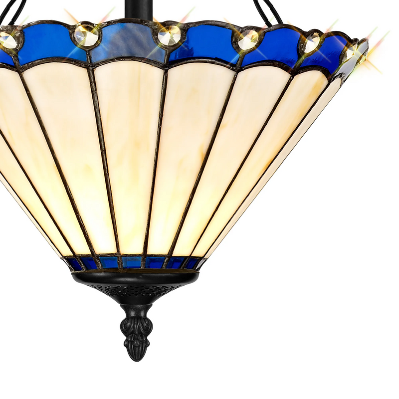 Regal Lighting SL-1175/1 2 Light Semi Flush E27 With 30cm Tiffany Shade, Blue/Cream/Crystal/Black