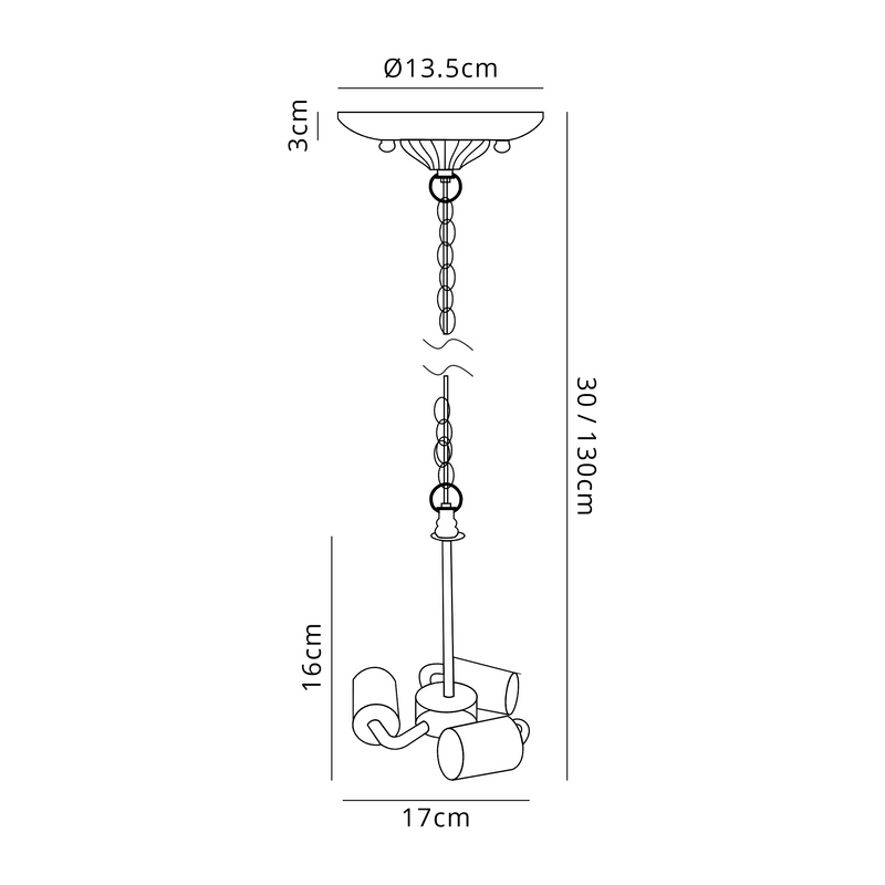 Regal Lighting SL-2011/BL 17cm 3 Light Tiffany Suspension (FRAME ONLY) Black