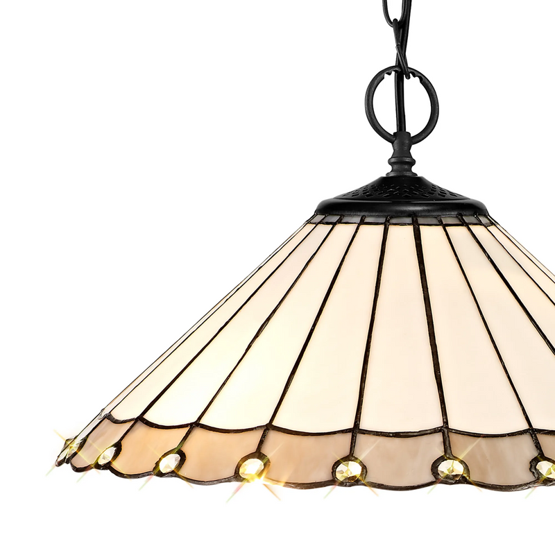 Regal Lighting SL-1145/1 2 Light 40.5cm 2 Light Downlighter Pendant E27 With 40cm Tiffany Shade, Grey/Cream/Crystal/Black