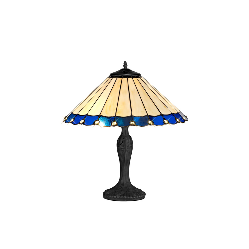 Regal Lighting SL-1170/1 2 Light Curved Table Lamp E27 With 40cm Tiffany Shade, Blue/Cream/Crystal/Black