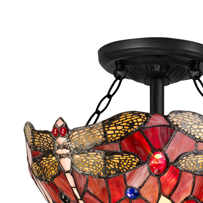 Regal Lighting SL-1393/1 2 Light 30cm Tiffany Uplighter Semi Flush Purple/Pink/Crystal/Black