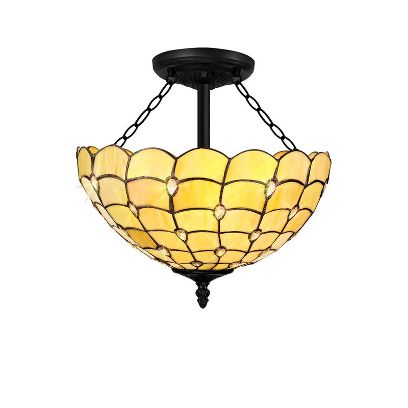 Regal Lighting SL-1433/1 3 Light 40cm Tiffany Uplighter Semi Flush Beige/Clear Crystal/Black