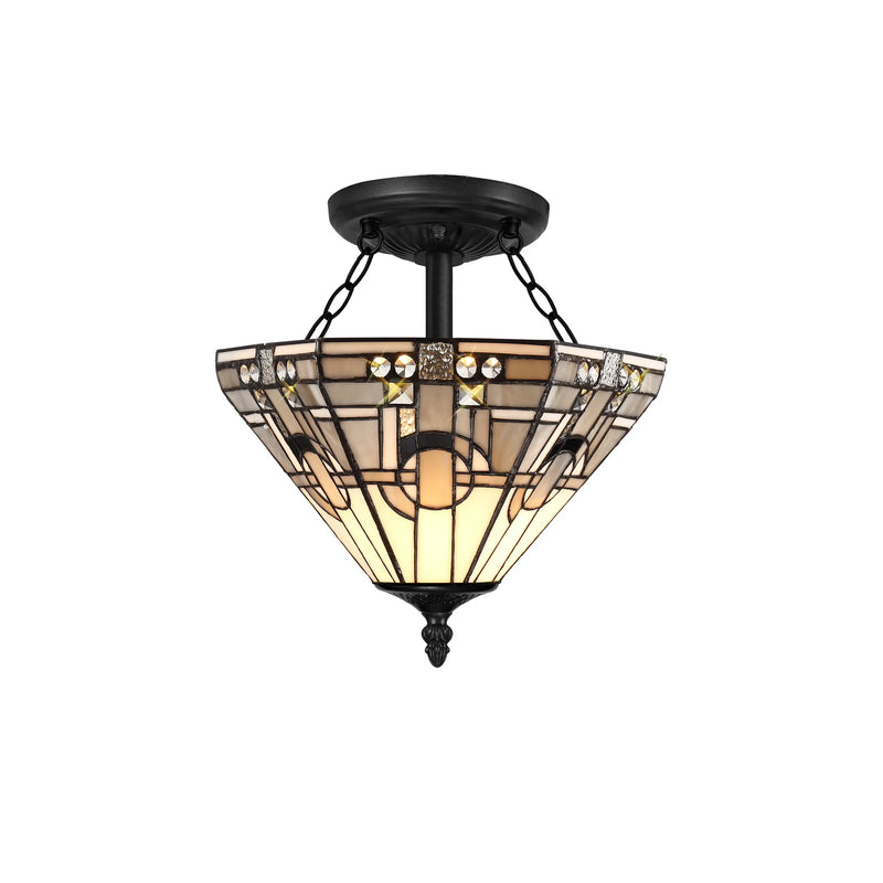 Regal Lighting SL-1465/1 2 Light 40cm Tiffany Uplighter Semi Flush White/Grey/Black/Clear Crystal/Black