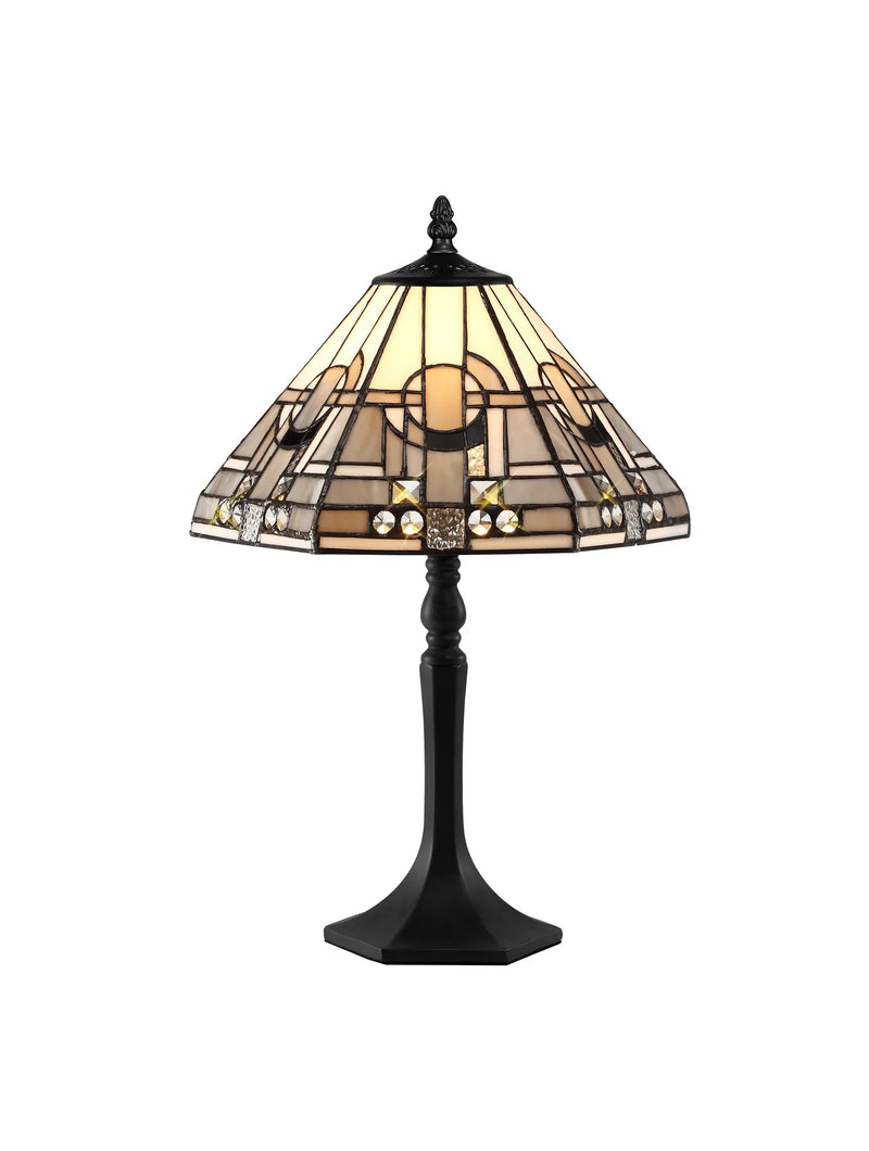 Regal Lighting SL-1470/BL 1 Light Octagonal Table Lamp E27 With 30cm Tiffany Shade, White/Grey/Black/Clear Crystal/Black