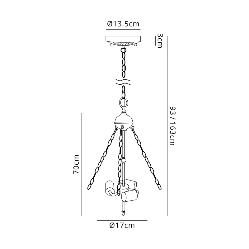 Regal Lighting SL-1462/BL 3 Light Uplighter Pendant E27 With 30cm Tiffany Shade, White/Grey/Black/Clear Crystal/Black