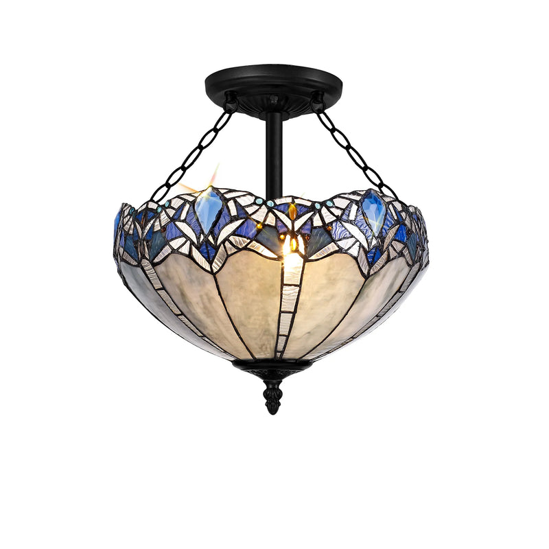 Regal Lighting SL-1327/1 3 Light 40cm Tiffany Uplighter Semi Flush Blue/Clear Crystal/Black