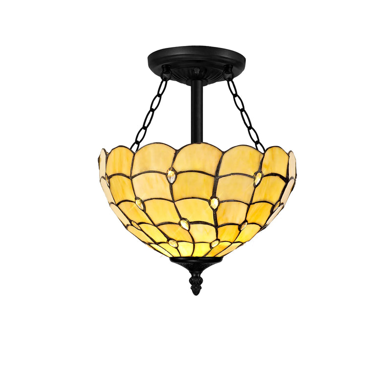 Regal Lighting SL-1442/1 3 Light 30cm Tiffany Uplighter Semi Flush Beige/Clear Crystal/Black