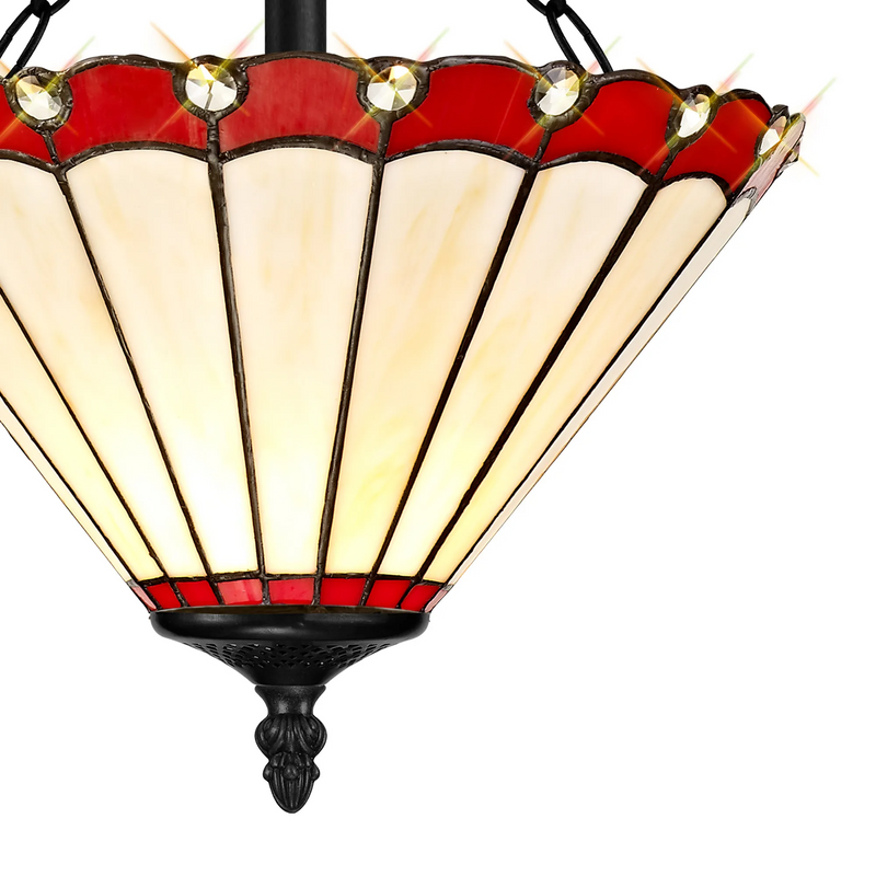 Regal Lighting SL-1197/1 2 Light Semi Flush E27 With 30cm Tiffany Shade, Red/Cream/Crystal/Black