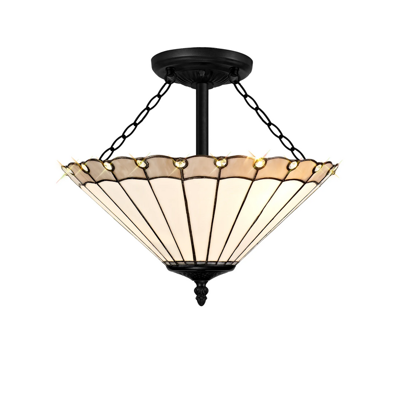 Regal Lighting SL-1143/1 40.5cm 3 Light Semi Flush E27 With 40cm Tiffany Shade, Grey/Cream/Crystal/Black