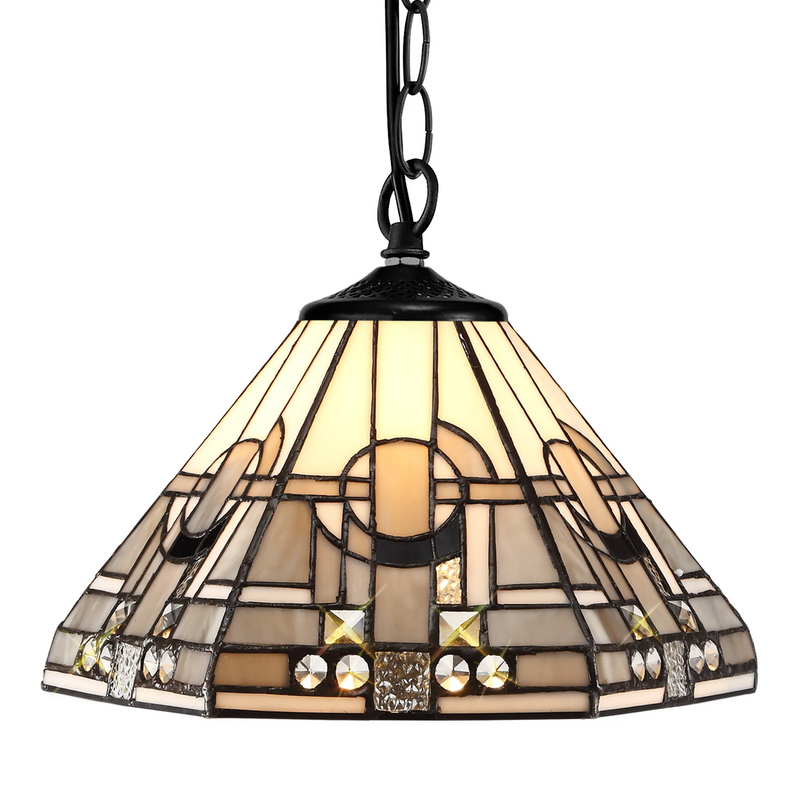 Regal Lighting SL-1468/BL 1 Light Downlighter Pendant E27 With 30cm Tiffany Shade, White/Grey/Black/Clear Crystal/Black
