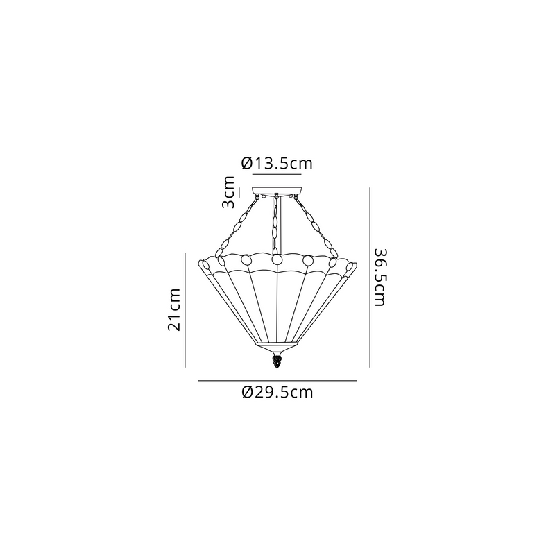 Regal Lighting SL-1218/1 3 Light 30cm Tiffany Uplighter Semi Flush Amber/Cream/Crystal/Black