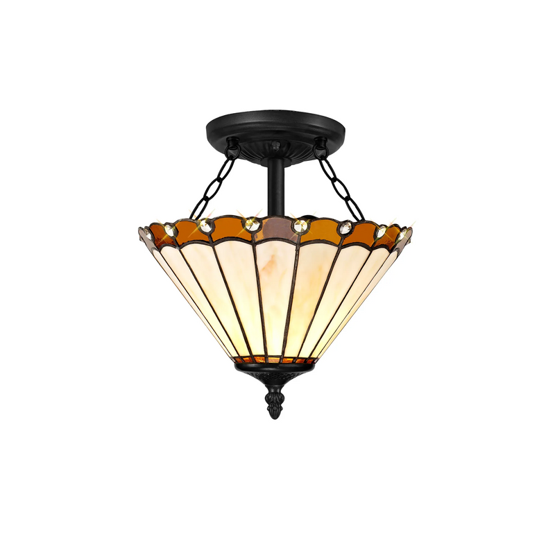 Regal Lighting SL-1219/1 2 Light 30cm Tiffany Uplighter Semi Flush Amber/Cream/Crystal/Black