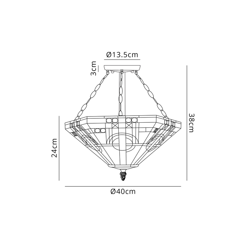 Regal Lighting SL-1455/1 3 Light 40cm Tiffany Uplighter Semi Flush White/Grey/Black/Clear Crystal/Black