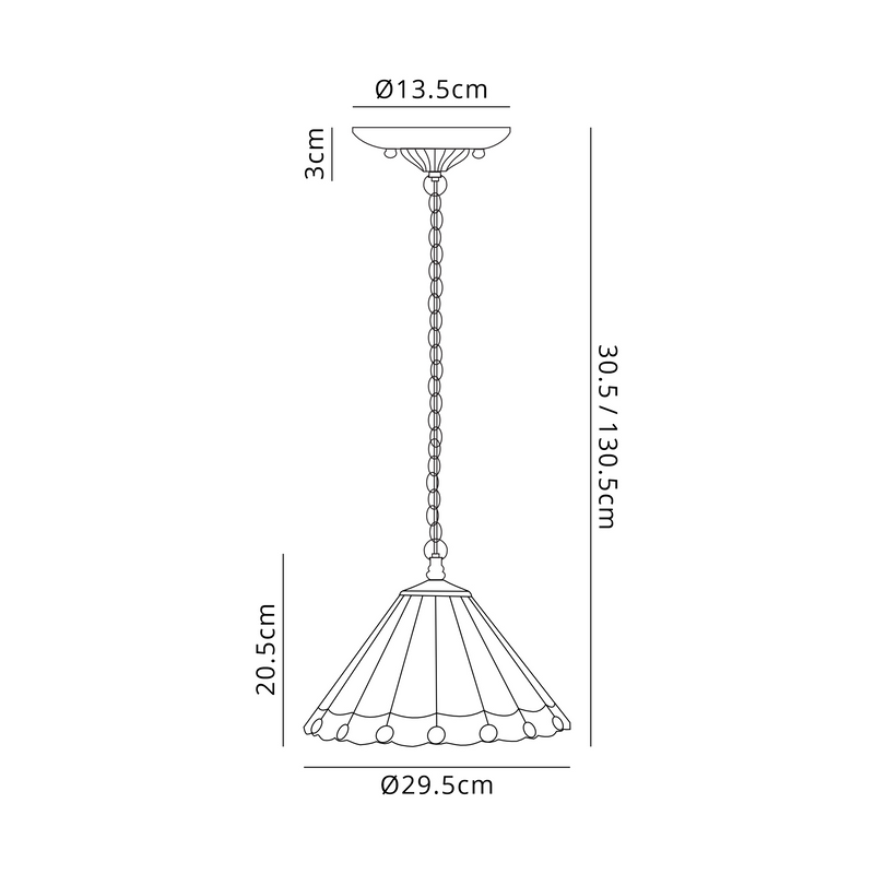 Regal Lighting SL-1178/1 1 Light Downlighter Pendant E27 With 30cm Tiffany Shade, Blue/Cream/Crystal/Black