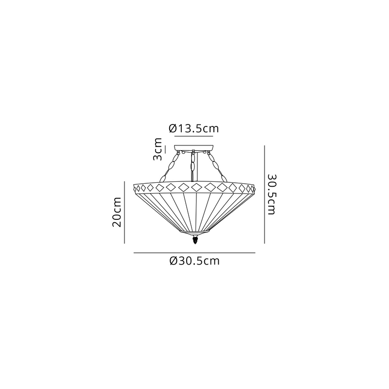 Regal Lighting SL-1263/1 2 Light 30cm Tiffany Uplighter Semi Flush Amber/Cream/Crystal/Black