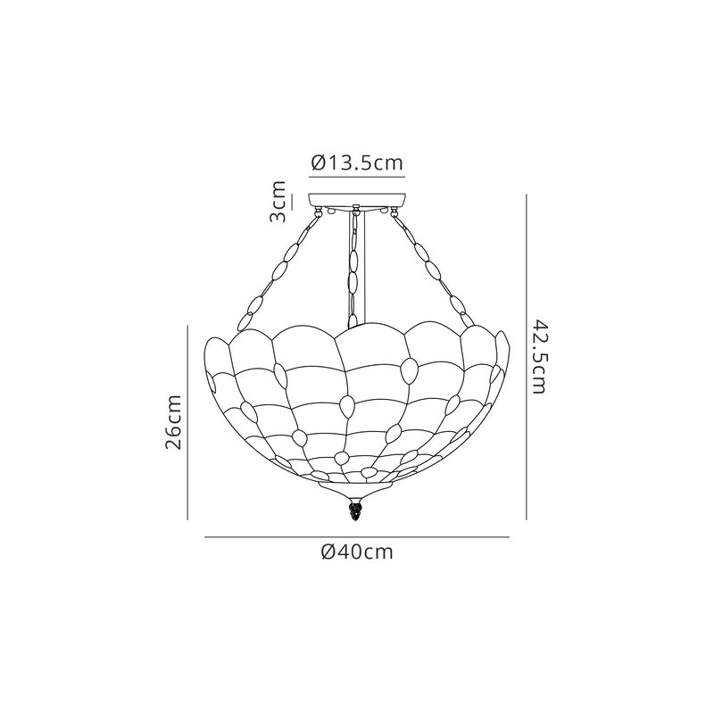 Regal Lighting SL-1433/1 3 Light 40cm Tiffany Uplighter Semi Flush Beige/Clear Crystal/Black