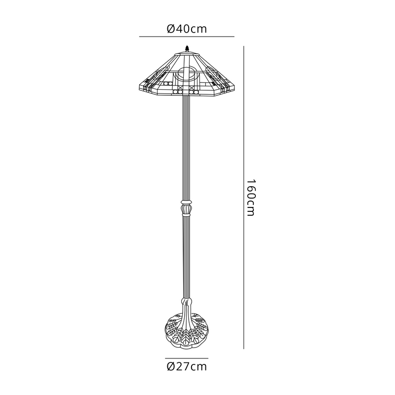 Regal Lighting SL-1452/BL 2 Light Leaf Design Floor Lamp E27 With 40cm Tiffany Shade, White/Grey/Black/Clear Crystal/Black