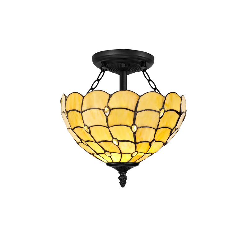 Regal Lighting SL-1443/1 2 Light 30cm Tiffany Uplighter Semi Flush Beige/Clear Crystal/Black