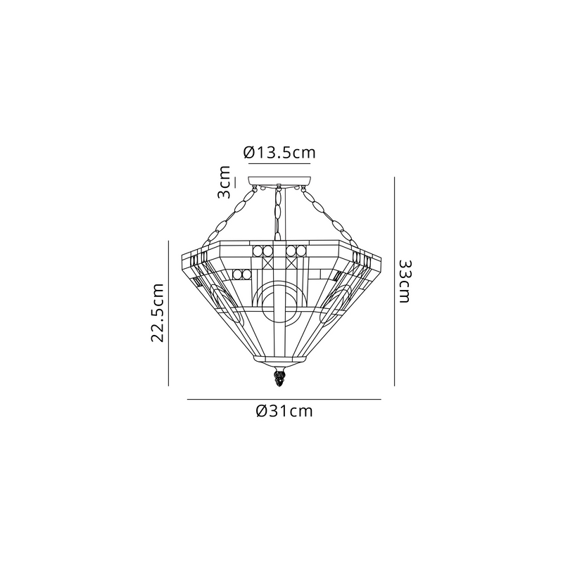 Regal Lighting SL-1465/1 2 Light 40cm Tiffany Uplighter Semi Flush White/Grey/Black/Clear Crystal/Black