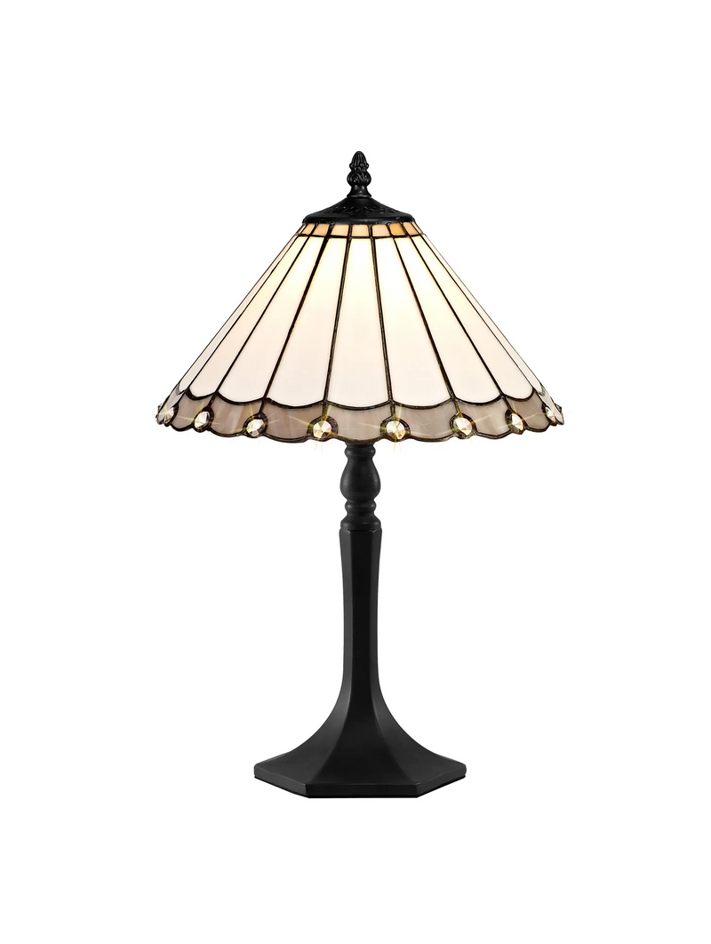Regal Lighting SL-1157/1 1 Light Octagonal Table Lamp E27 With 30cm Tiffany Shade, Grey/Cream/Crystal/Black