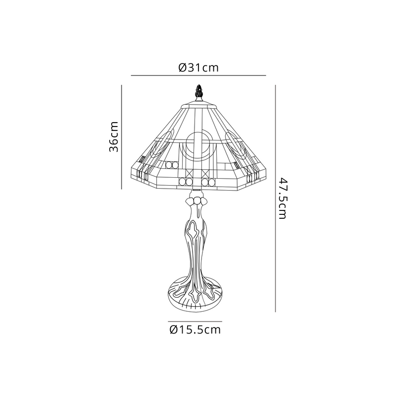 Regal Lighting SL-1459/BL 1 Light Curved Table Lamp E27 With 30cm Tiffany Shade, White/Grey/Black/Clear Crystal/Black