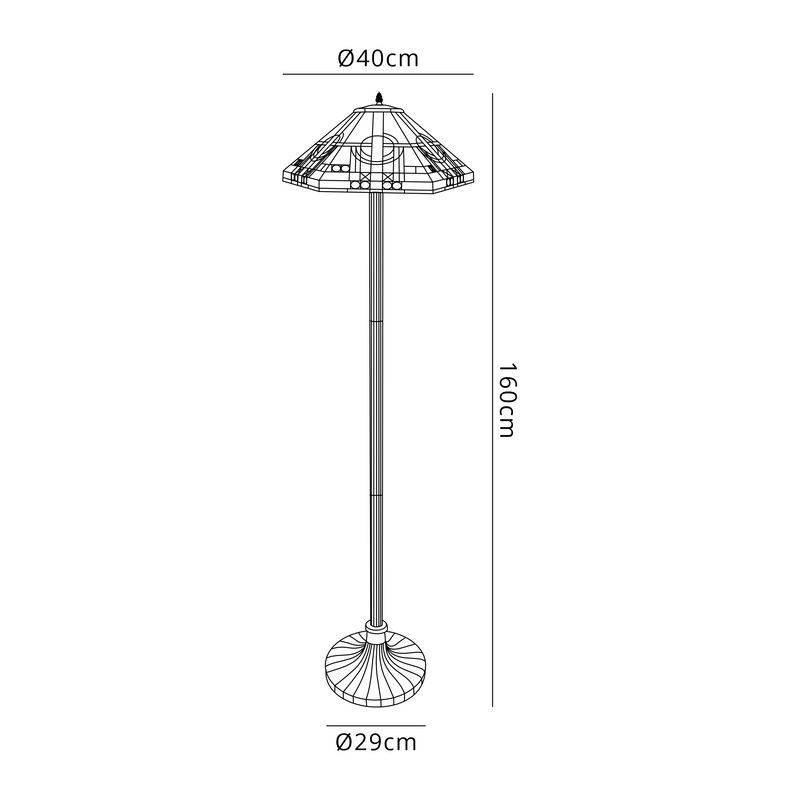 Regal Lighting SL-1451/BL 2 Light Stepped Design Floor Lamp E27 With 40cm Tiffany Shade, White/Grey/Black/Clear Crystal/Black