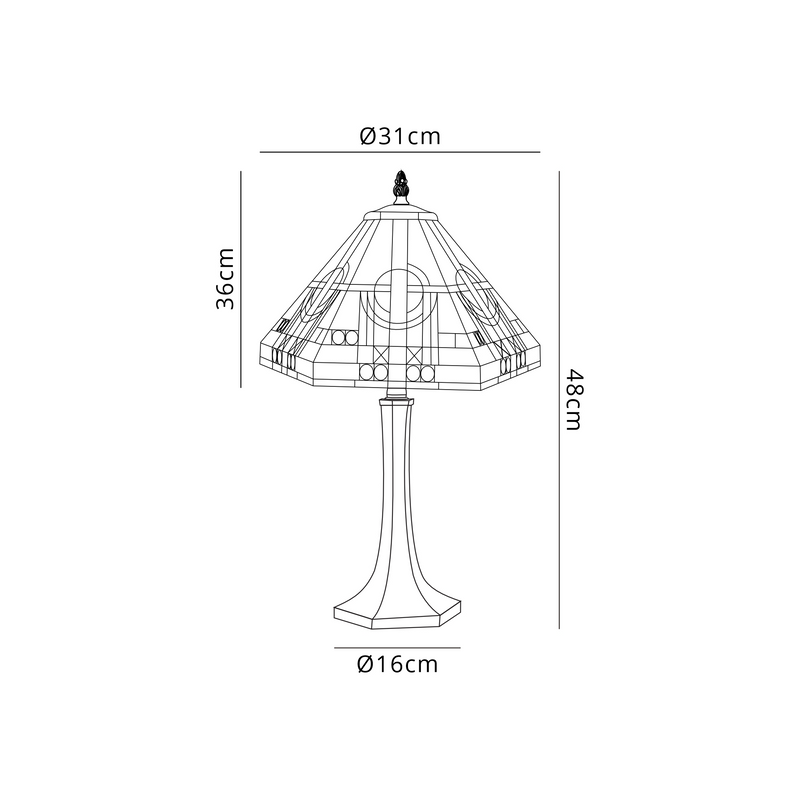 Regal Lighting SL-1470/BL 1 Light Octagonal Table Lamp E27 With 30cm Tiffany Shade, White/Grey/Black/Clear Crystal/Black