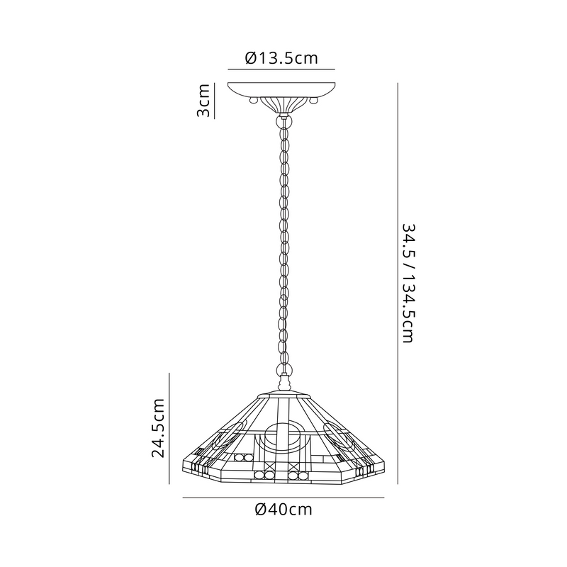 Regal Lighting SL-1458/BL 1 Light Downlighter Pendant E27 With 40cm Tiffany Shade, White/Grey/Black/Clear Crystal/Black