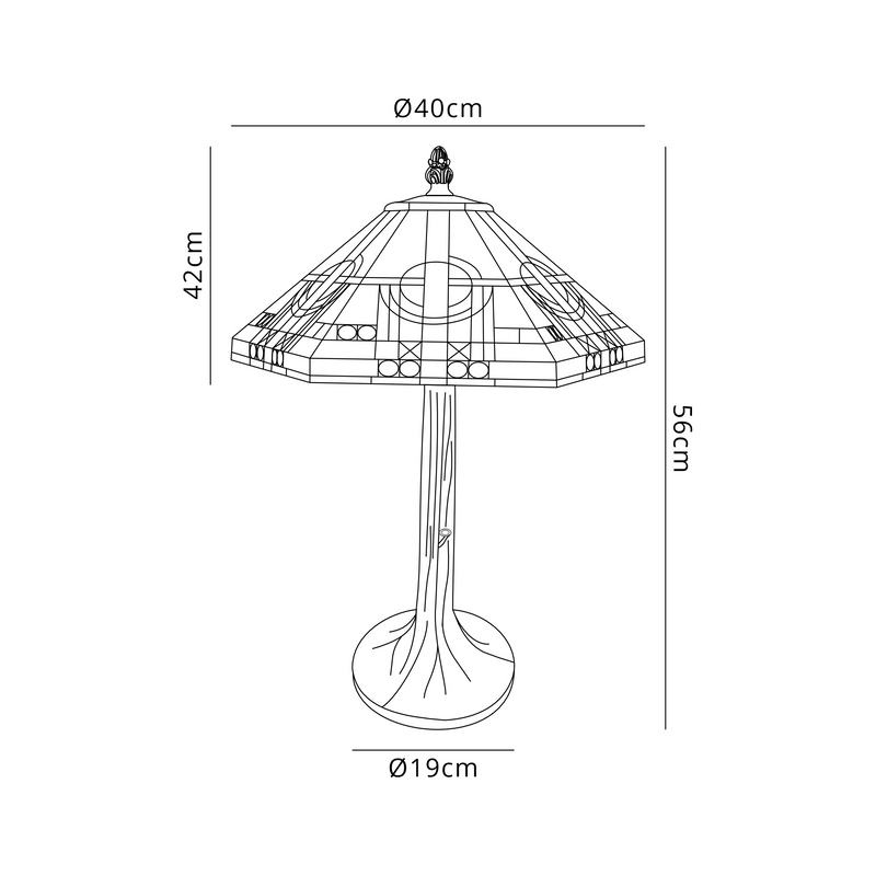 Regal Lighting SL-1461/BL 2 Light Tree Like Table Lamp E27 With 40cm Tiffany Shade, White/Grey/Black/Clear Crystal/Black