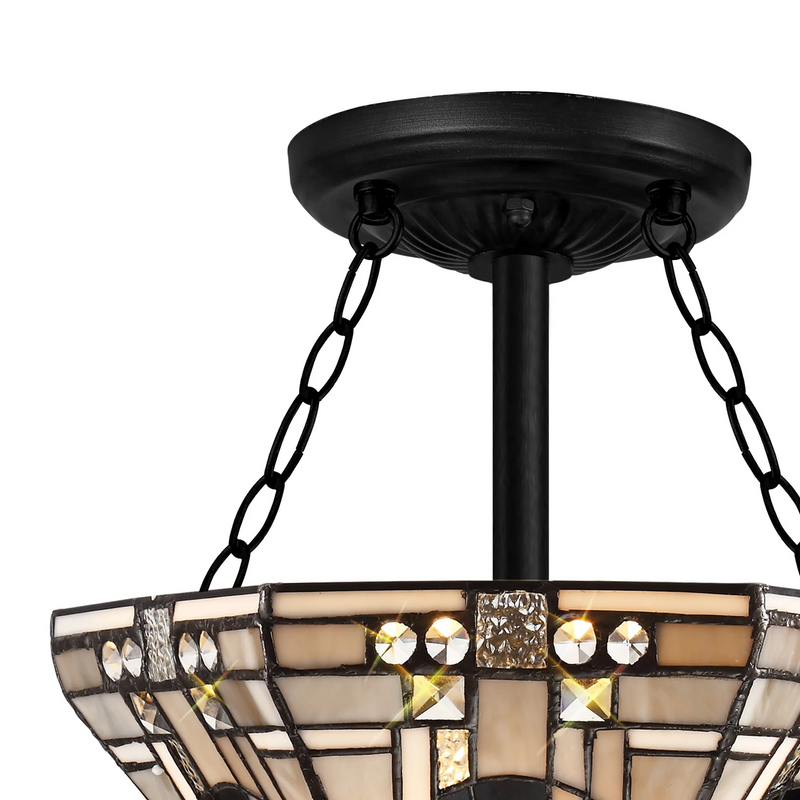Regal Lighting SL-1464/1 3 Light 30cm Tiffany Uplighter Semi Flush White/Grey/Black/Clear Crystal/Black