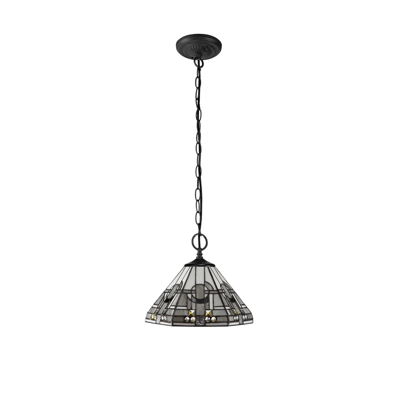 Regal Lighting SL-1467/BL 2 Light Downlighter Pendant E27 With 30cm Tiffany Shade, White/Grey/Black/Clear Crystal/Black
