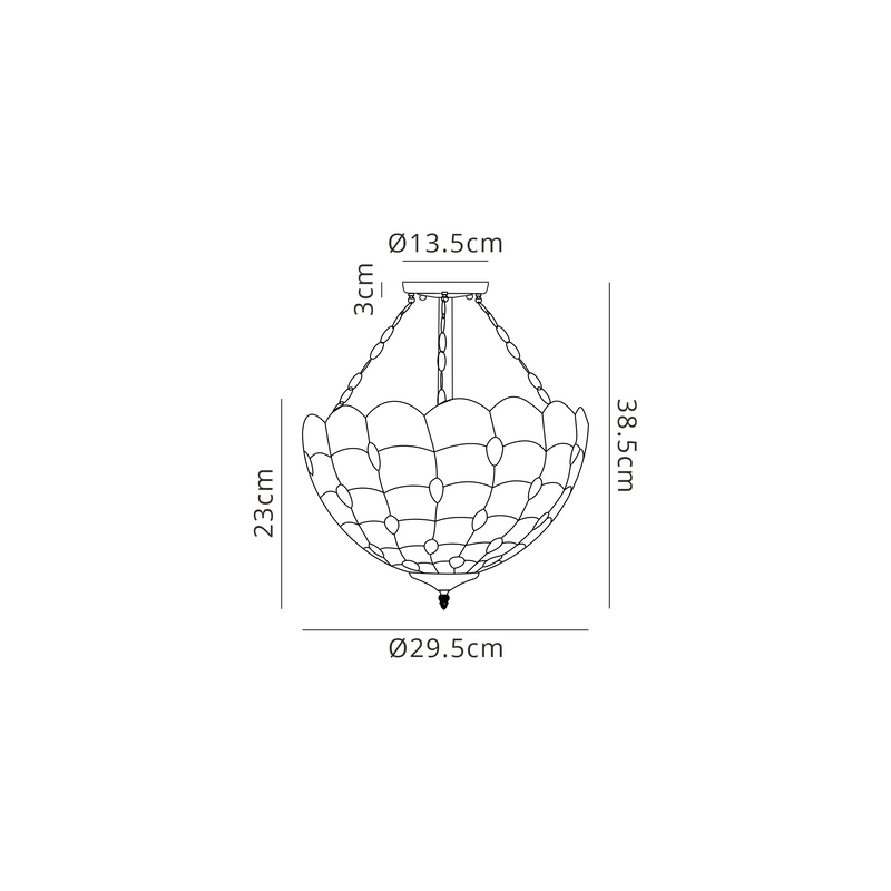Regal Lighting SL-1442/1 3 Light 30cm Tiffany Uplighter Semi Flush Beige/Clear Crystal/Black