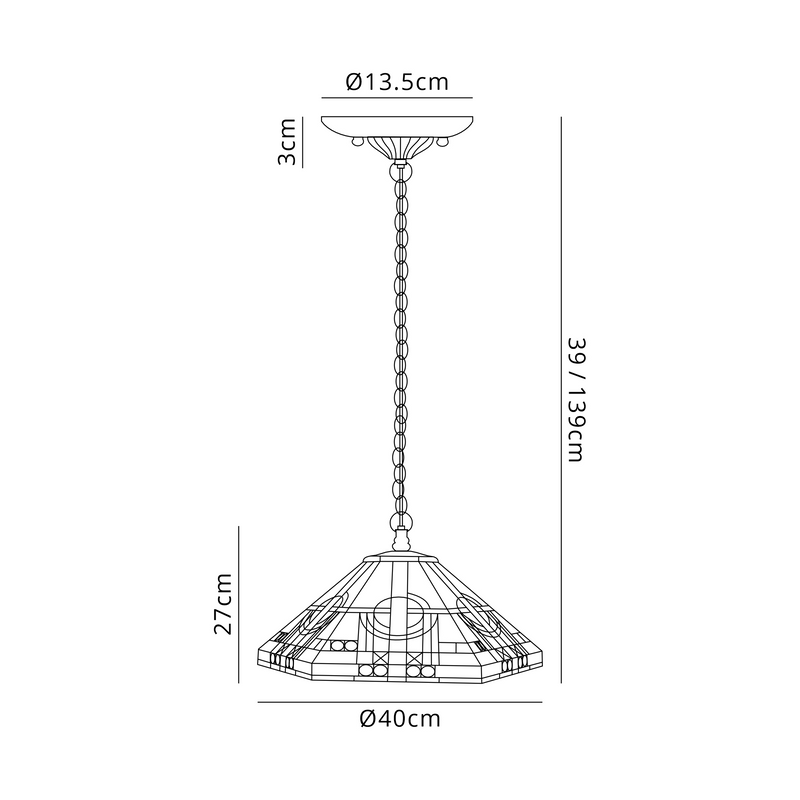 Regal Lighting SL-1457/BL 2 Light Downlighter Pendant E27 With 40cm Tiffany Shade, White/Grey/Black/Clear Crystal/Black