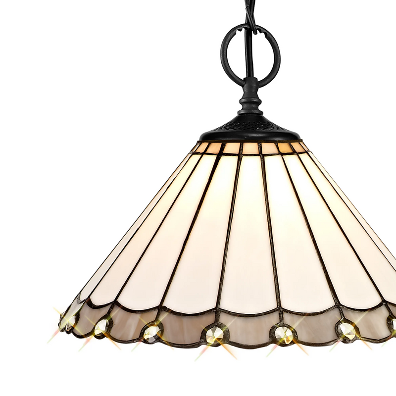 Regal Lighting 2 Light Downlighter Pendant E27 With 30cm Tiffany Shade, Grey/Cream/Crystal/Black • SL-1155/1