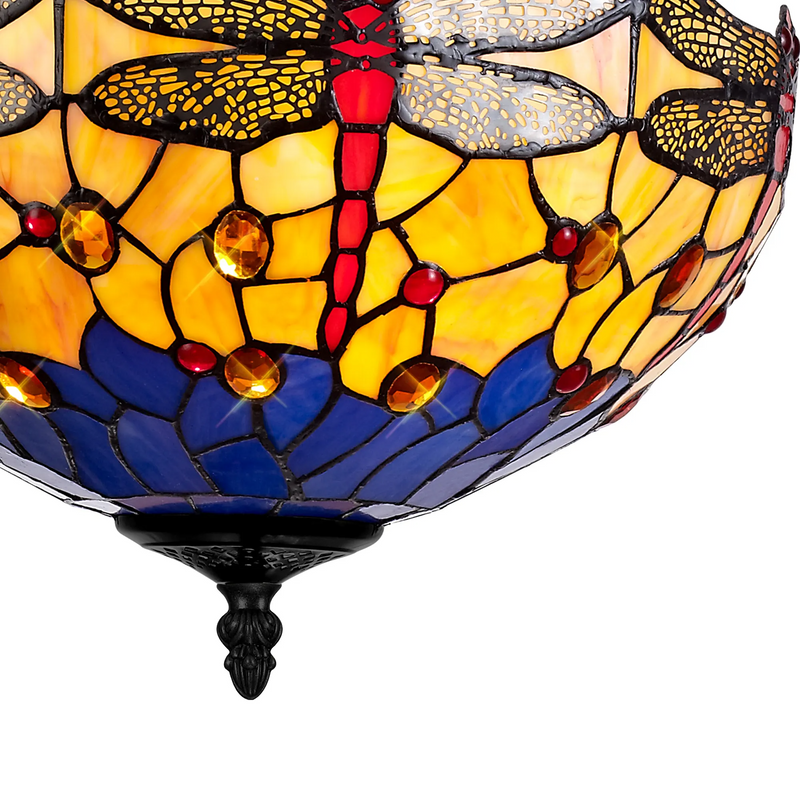 Regal Lighting SL-1405/1 3 Light 40cm Tiffany Uplighter Semi Flush Blue/Orange/Crystal/Black