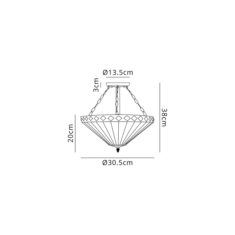 Regal Lighting SL-1262/1 3 Light 30cm Tiffany Uplighter Semi Flush Amber/Cream/Crystal/Black
