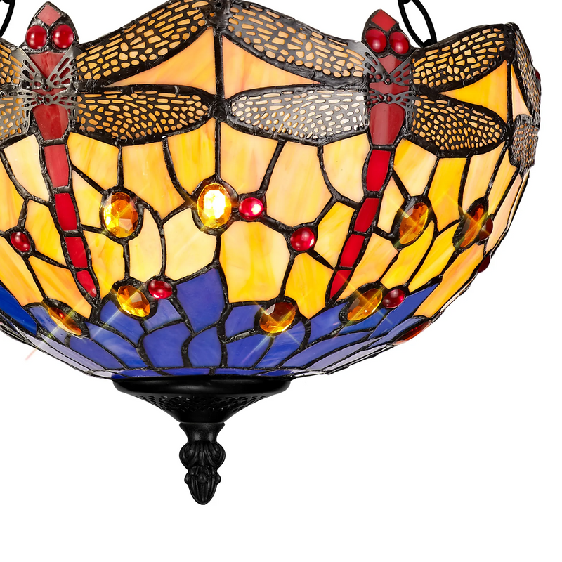 Regal Lighting SL-1413/1 3 Light 30cm Tiffany Uplighter Semi Flush Blue/Orange/Crystal/Black