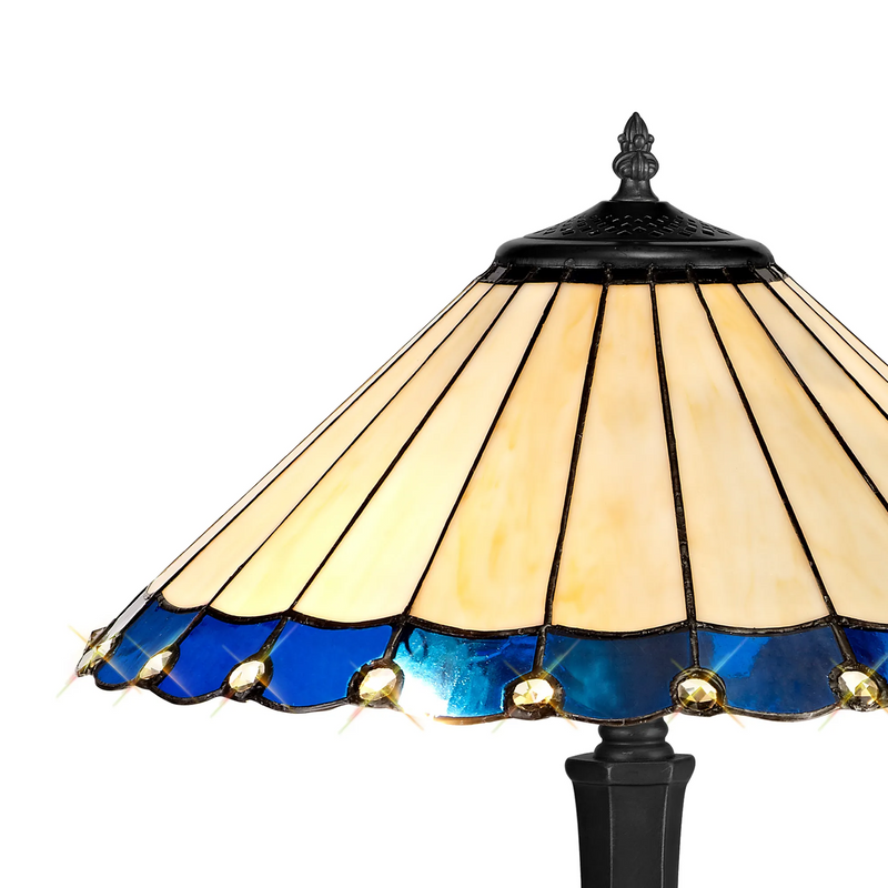 Regal Lighting SL-1169/1 2 Light Octagonal Table Lamp E27 With 40cm Tiffany Shade, Blue/Cream/Crystal/Black