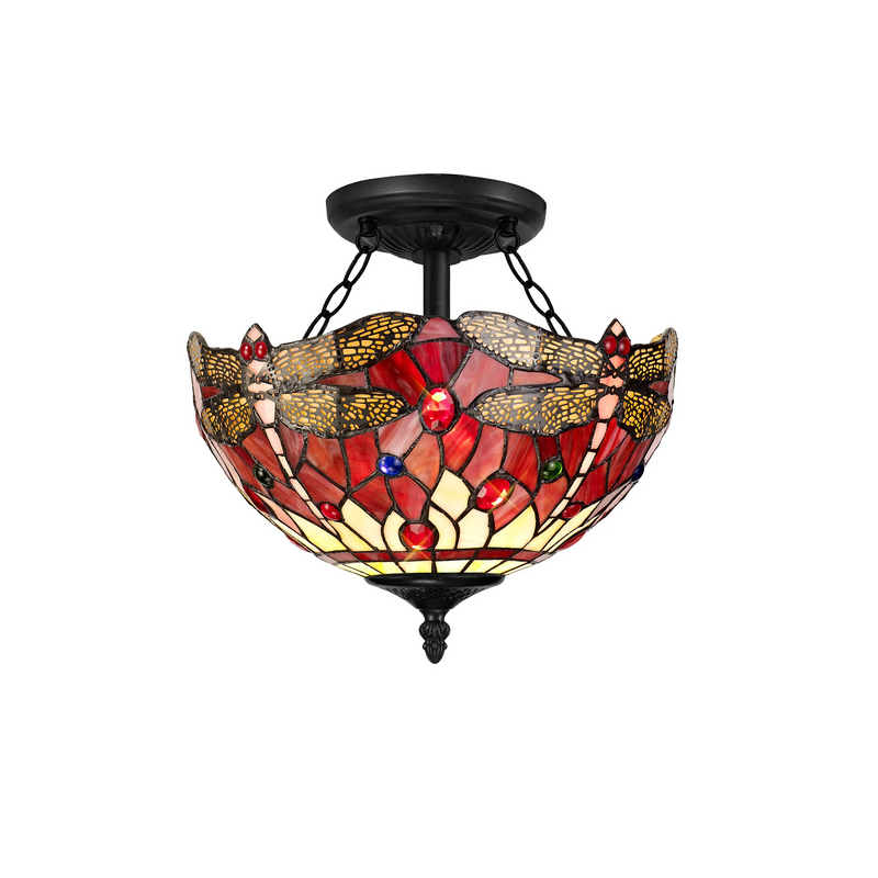 Regal Lighting SL-1393/1 2 Light 30cm Tiffany Uplighter Semi Flush Purple/Pink/Crystal/Black