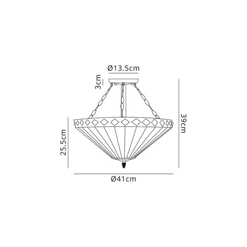 Regal Lighting SL-1253/1 3 Light Semi Flush E27 With 40cm Tiffany Shade, Amber/Cream/Crystal/Black