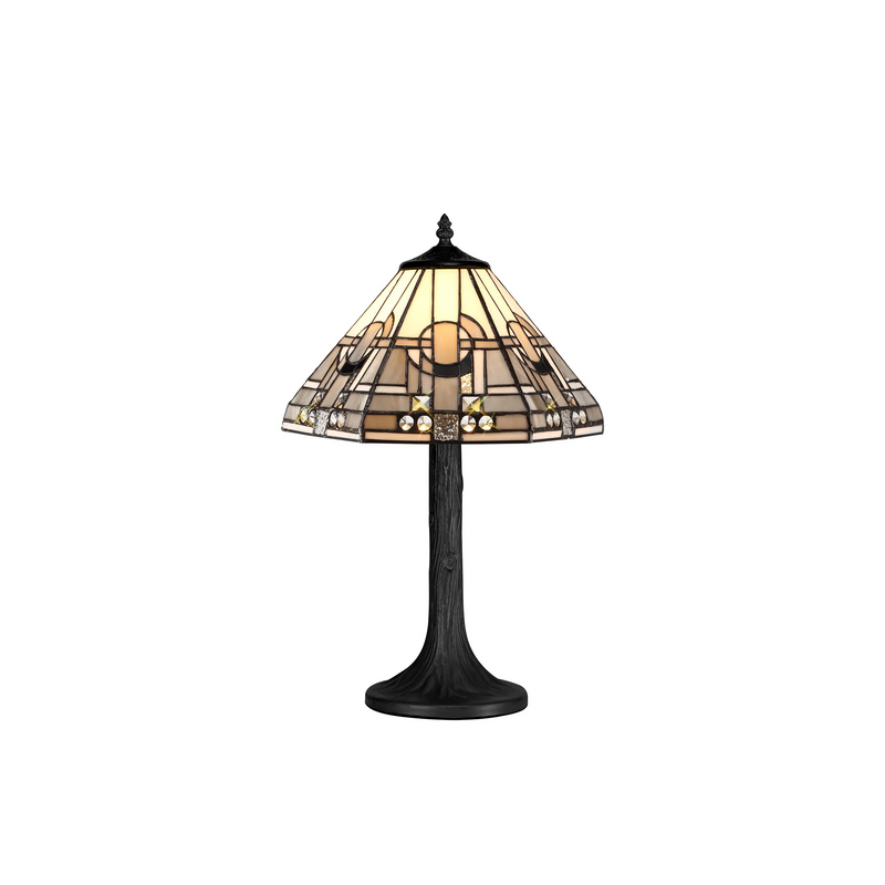 Regal Lighting SL-1471/BL 1 Light Tree Like Table Lamp E27 With 30cm Tiffany Shade, White/Grey/Black/Clear Crystal/Black